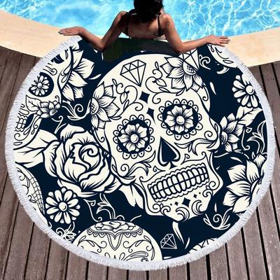 Swimming Towels Beach Tassel Towels Yoga Blanket Skull 3D Print Round Wall Tapestry Beach Cover Up Bath Shawl Thick Camping Mat