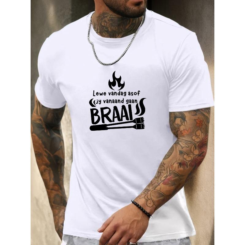 

European Sizes Fashion Men s T-Shirt, Casual Breathable Short Sleeve Summer Streetwear Loose Fit Fun BBQ Party Print Pullover... 5XL