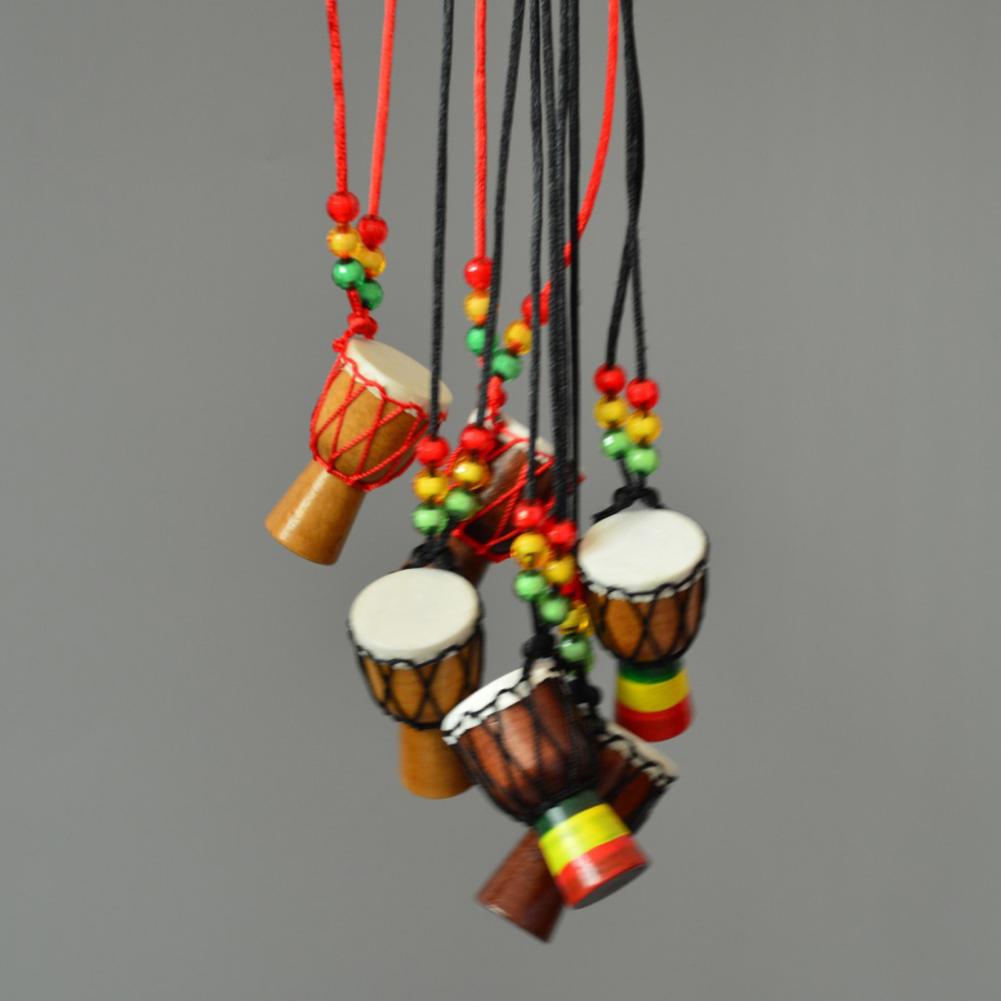 1116 Retro Rope Necklace Handmade Musical Instrument Pendent Classic Ornament Art Craft Mini African Drum Pendant Necklace