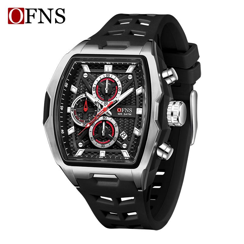 Oufannishi Youth Fashion Barrel Watch: Men's Trendy, Versatile Three-Dial, Six-Hand Quartz Timepiece