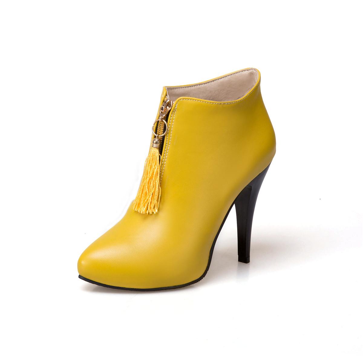 

Жіночі короткі чоботи на високих підборах, універсальні тонкі чоботи з китицями на підборах, нові осінньо-зимові великі чоботи 38 жовтий