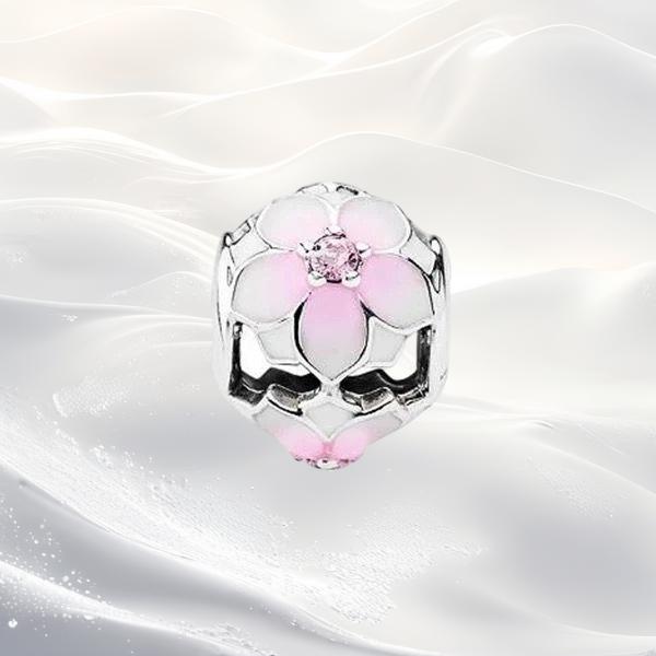 Cherry Blossom Flower Clip Charm Beads Dangle Fit Original Snake Silver Bracelet Necklace Bead For Diy Jewelry Women Gift