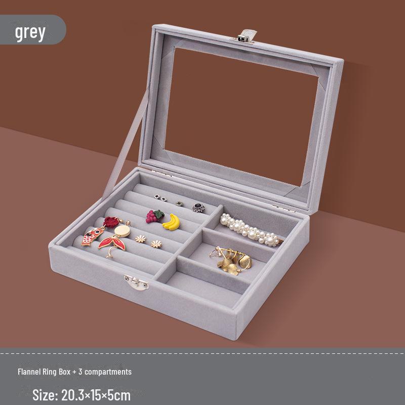 Pink Flocked Portable Jewelry Box with Lid - 316-Grit Dustproof Glass Ring & Earring Display