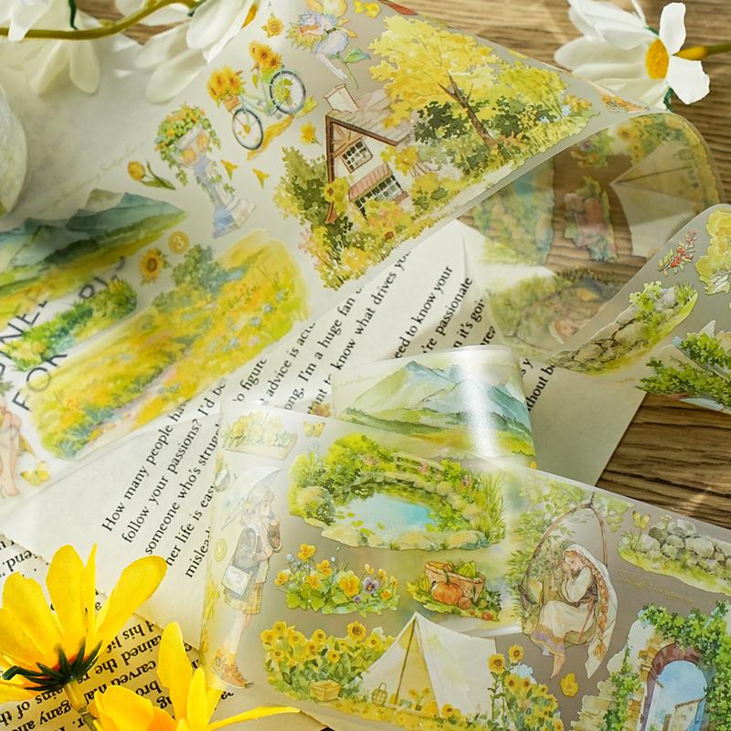 PET Tape Beautiful Time Series Garden Scenery Character Pattern Hand Account Landscape Tape DIY Greeting Card Cup Decoration