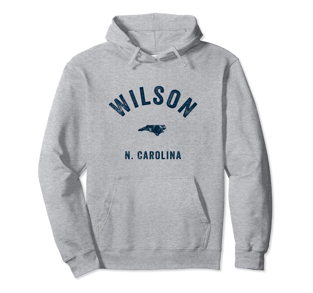 Wilson North Carolina NC Vintage 1970s Sports Navy Print Hoodie