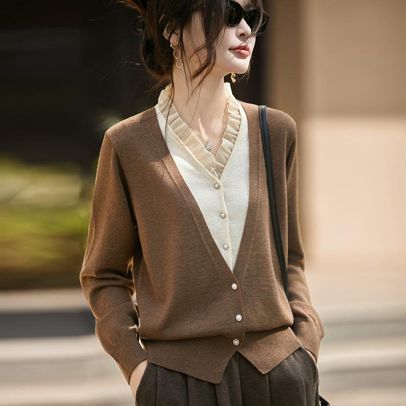 

Женский кардиган свитер крупной вязки с V-образным вырезом - Топ с длинным рукавом больших размеров. XL