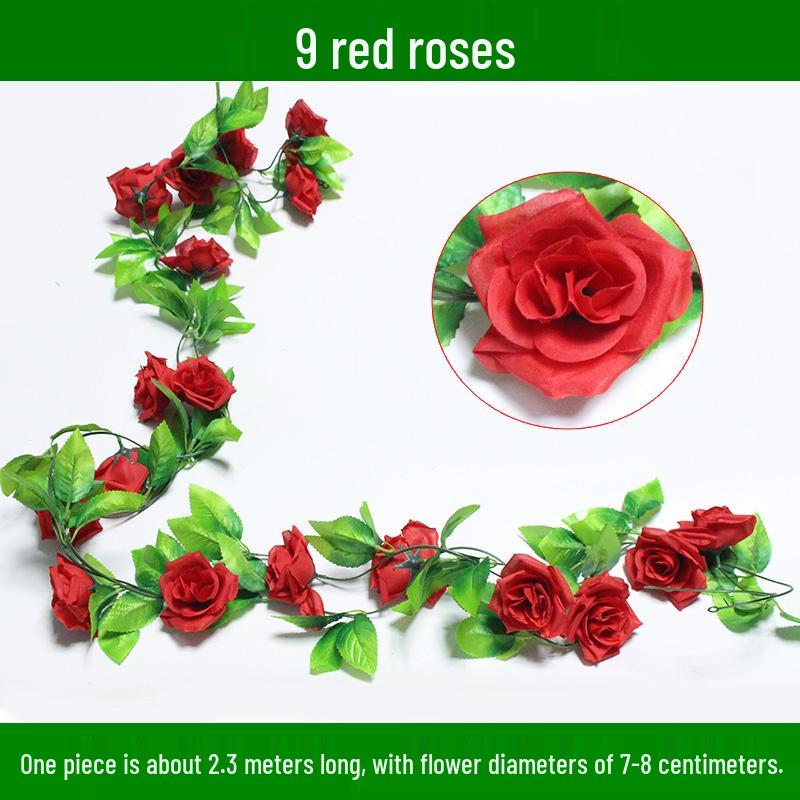 Artificial Rose & Green Leaf Vine for AC Decoration