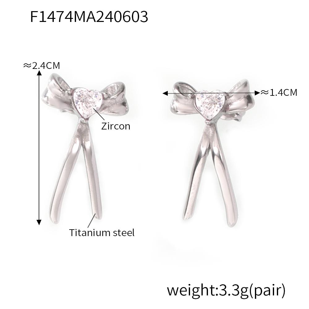 

Exquisite Stainless Steel Stud Earrings For Women Pink Color Heart Zircon Bowknot Earrings Waterproof Wedding Female Zircon
