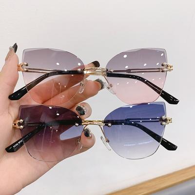 New Luxury Rimless Cat Eye Gradient Sunglasses for Women Ladies Fashion Brand Travel Driving Sun Glasses UV400 Eyewear