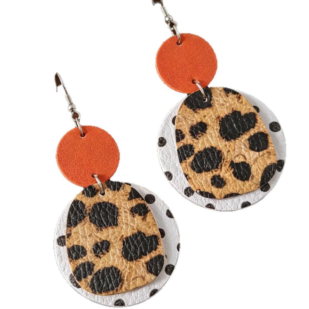 Leopard & Cow Print Leather Western Style Patchwork Dangle Earrings
