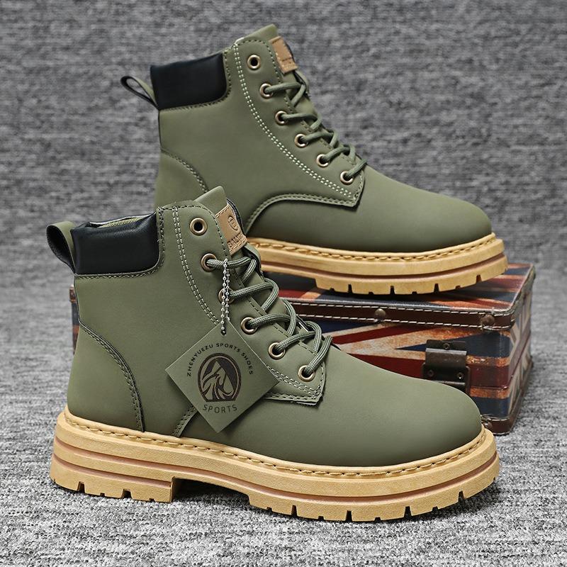 Fashion Men High Top Ankle Boots Spring Winter Comfortable Warm Platform Leather Shoes Motorcycle Lace-up Men Shoes Botas Hombre