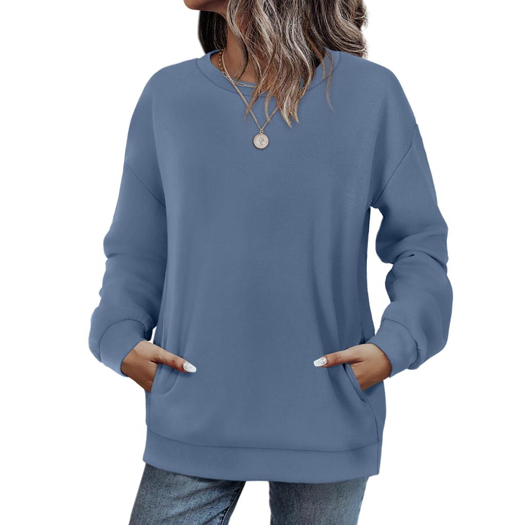 Crewneck Sweatshirts Women Long Sleeve Tops  Fall Fashion Clothes Winter Pullover With Pockets