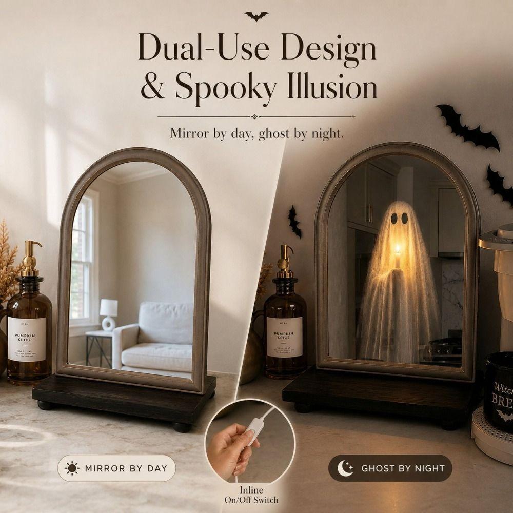 LED Glowing Light Up Ghost Mirror Battery Powered Glowing Ghost Mirror Wall Hanging Mirror  Bedroom