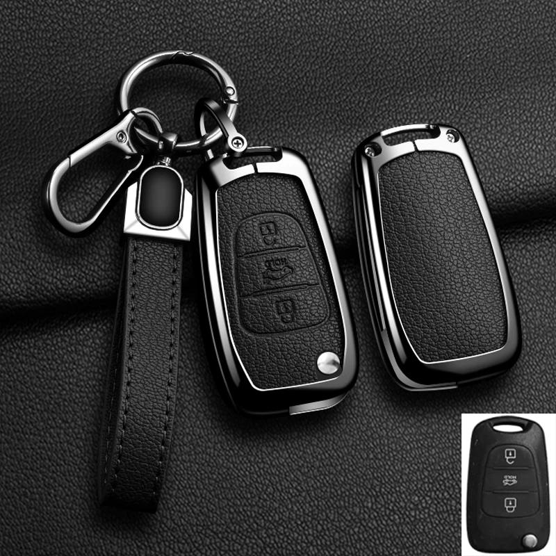Interior Mouldings 2/3button Car Alloy Leather Key Case Cover For Kia K2 K5 Rio 3 Picanto Ceed Cerato Sportage For Hyundai i20 i