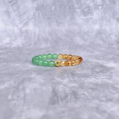 Genuine Citrine & Green Aventurine Beaded Bracelet Lotus Charm Stretchable Bracelet Healing Gemstone Beaded Bracelet Unique Gift Ideas