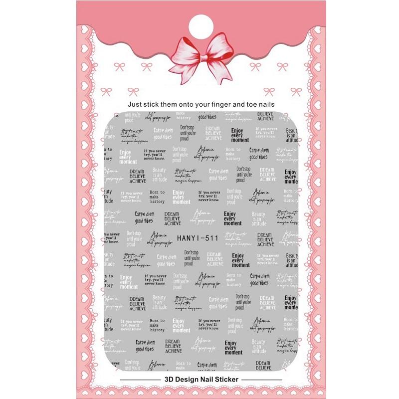 1 Sheet Adhesive 3D Nail Stickers Decals Press On Tips Manicure Decoration Geometry Letter Design