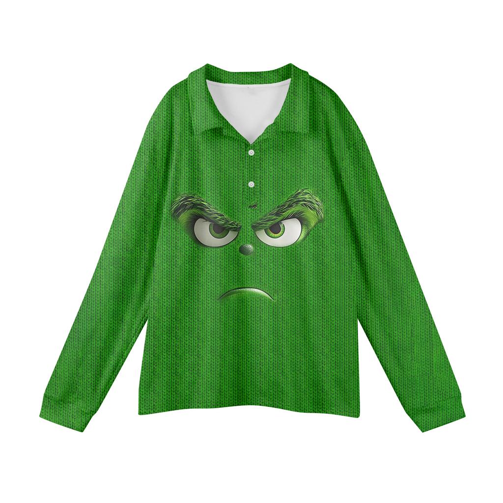 Men's Casual Christmas Print Button Long Sleeve Shirt