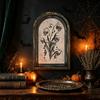 Dark Floral Halloween Art Arched Wooden Wall Decor, Ghost Cat Double-Layer Hanging Ornament, Distressed Gothic Medieval Window Style Decor Tabletop