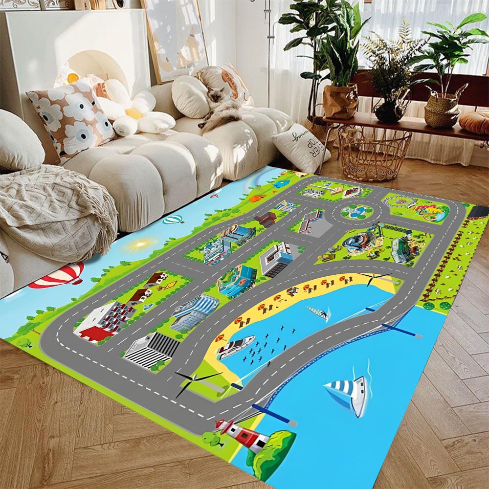 Kids Play Mat Car Mat for Boys and Girls Highway City Traffic-Themed Rugs for Kids Toy Cars Kids Rugs for Playroom Non-Slip Rug