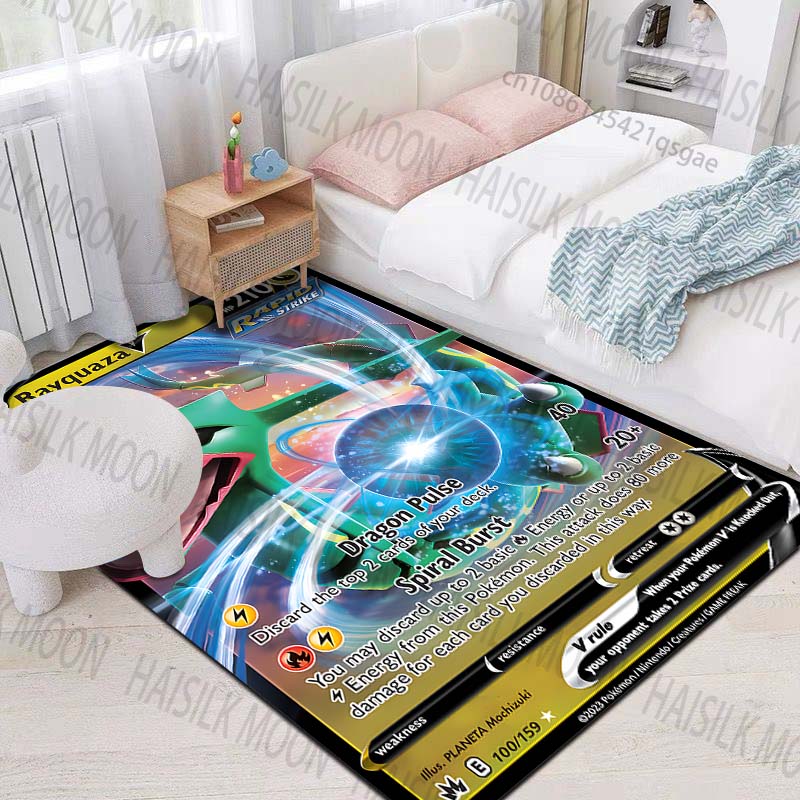 Įvairių stilių Pokémon Rayquaza kortų spausdintas kilimas svetainei, miegamajam, vaikų kambariui, namų dekoravimui, zoninis kilimėlis, sofos apklotas, prieškambario kilimėlis