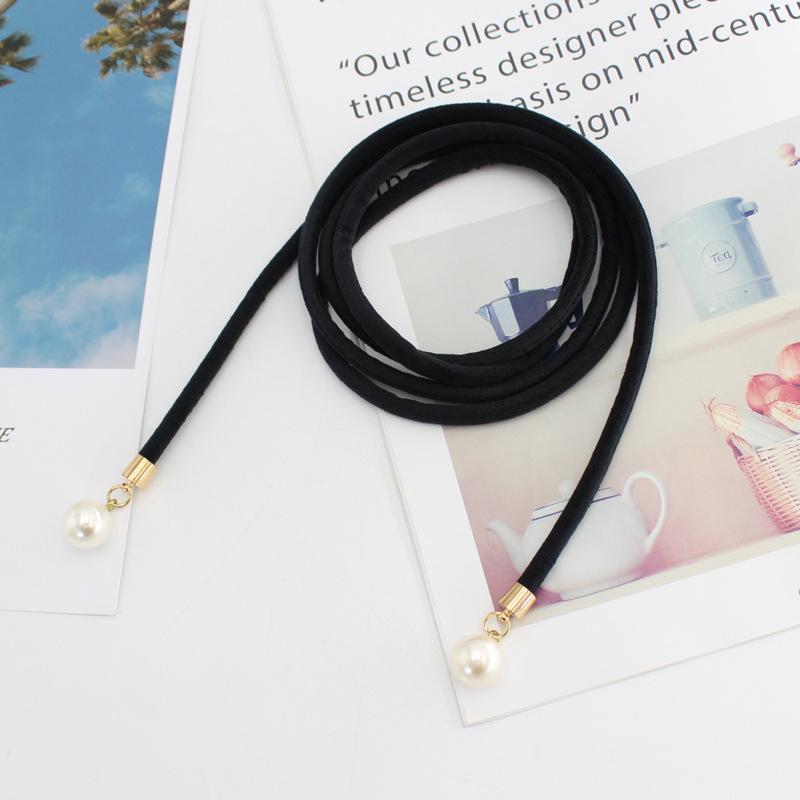 Women'S Pearl Flannel Knotted Thin Belt Dress With Simple Decoration Women'S Pearl Pendant Waist Chain