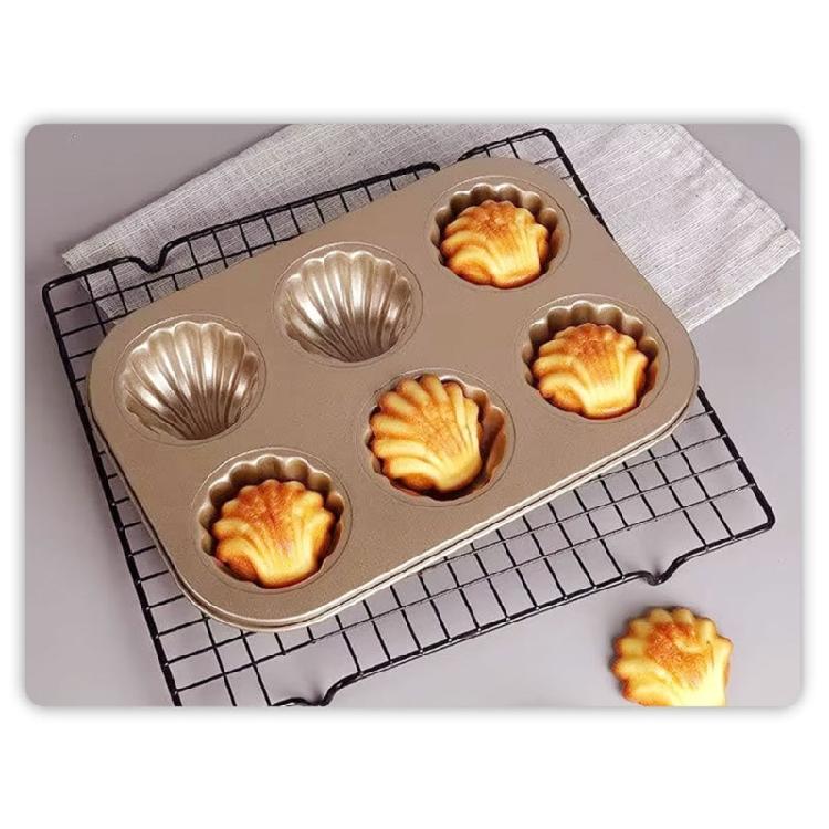 6/12 Cavity Baking Mold Nonstick Coating Carbon Steel Shell Shape Madeleine Tray Pan Even Heat Distribution Bakeware