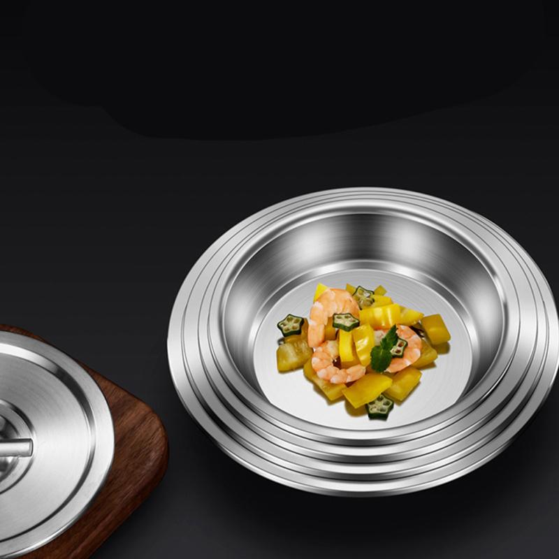304 Stainless Steel Dinner Plates Multipurpose Deep Plate Round Tray China Style Dining Plate
