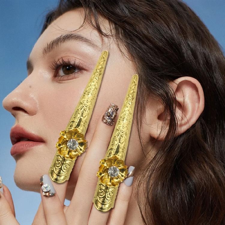 10 Pieces Gold Finger Rings with Intricate Designs for Nail Art and Personalize Styling for Festivals and Everyday Use