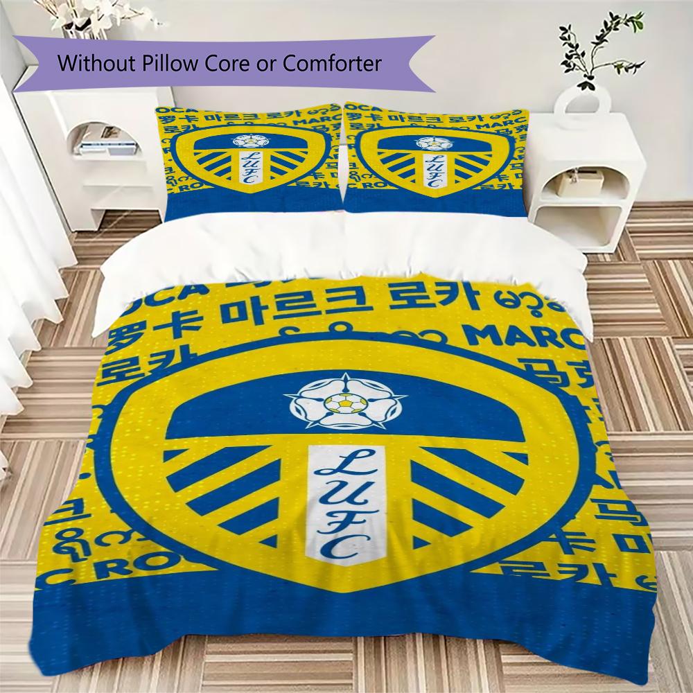 Leeds United Vzorované povlečení Sada přikrývky Potah na přikrývku Povlak na polštář Domácí dekorace Dárek k narozeninám (1 * povlak na peřinu + 2 * povlak na polštář bez jádra)67