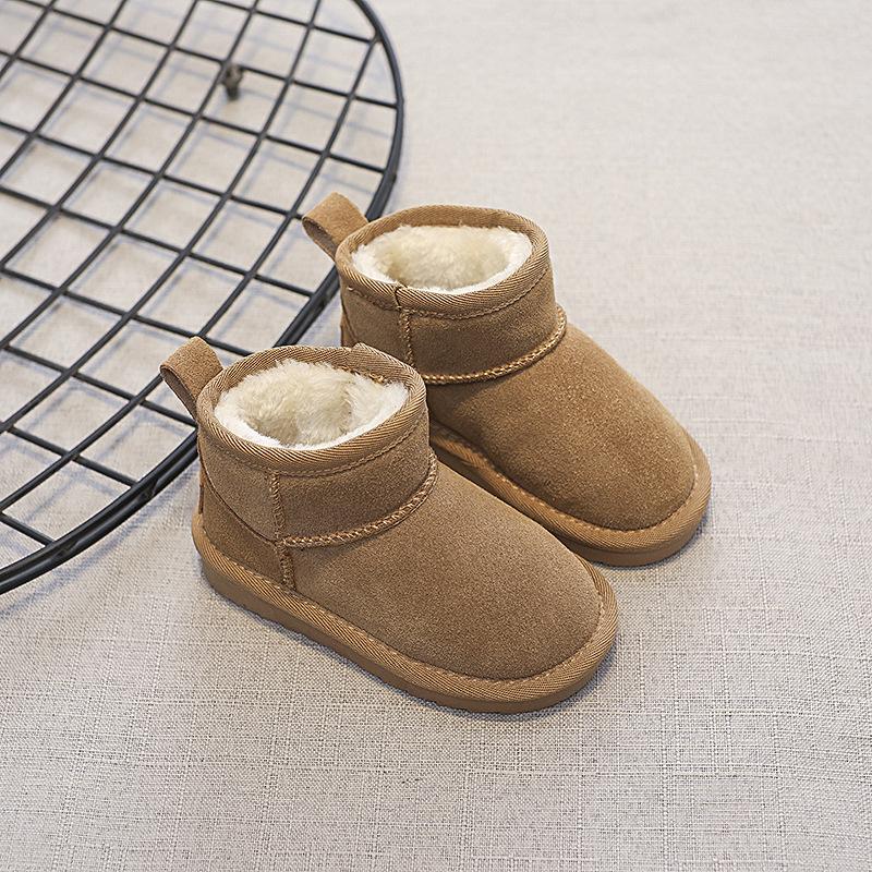 

Children Cow Leather Snow Boots Baby Genuine Leather Soft Short Boots Boys Girls Warm Winter Cotton Shoes 23 верблюд