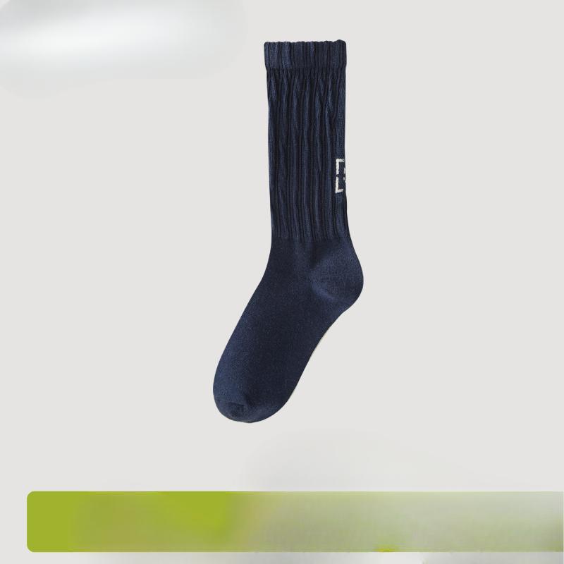 

Мужские мультяшные носки с улыбающимся лицом, тонкие влагопоглощающие и дышащие носки до середины икры, модные плиссированные носки-гольфы, универсальные и повседневные носки 1 pair темно-синий