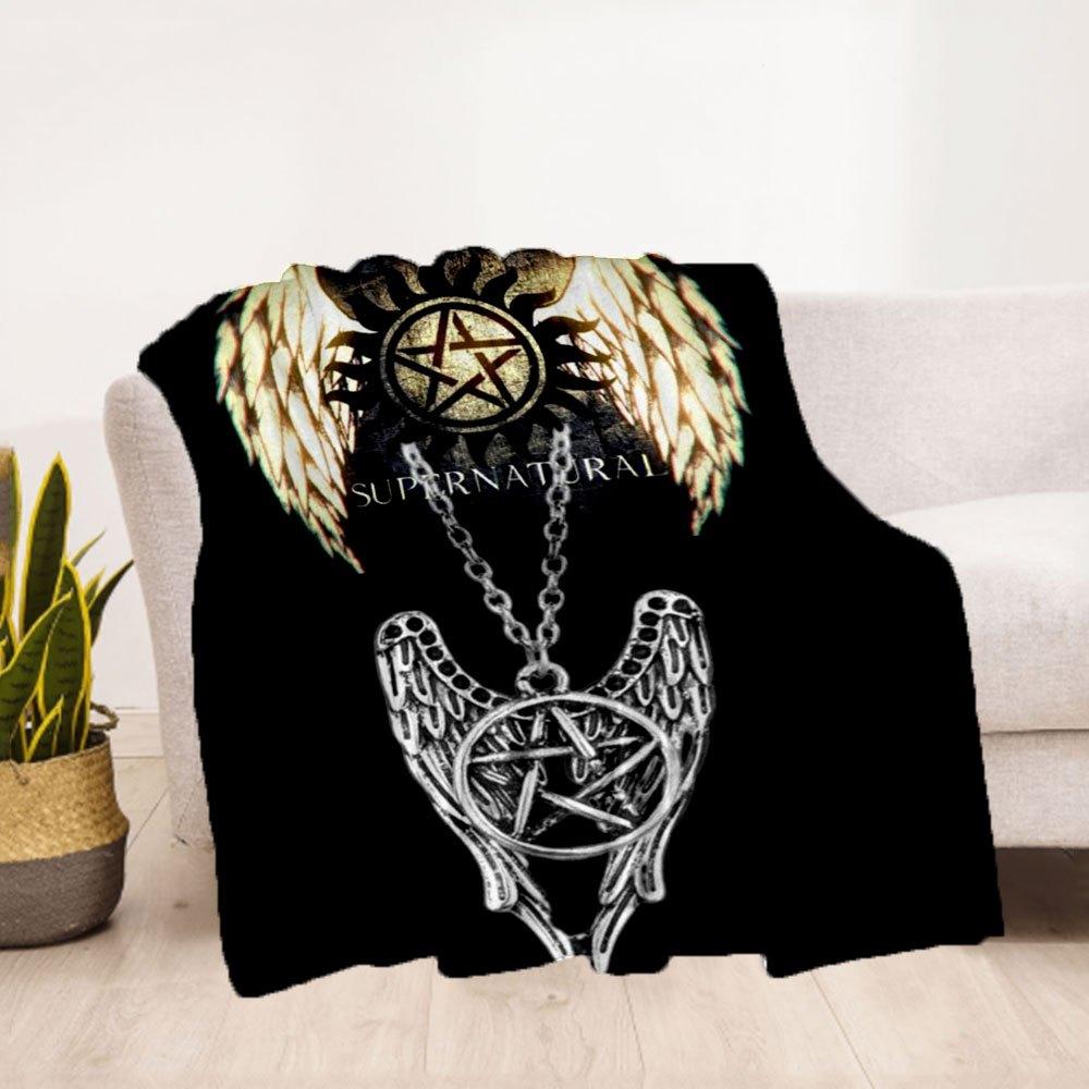Supernatural Angel Wings Pendant Necklace for Men WomenBlanket Flannel Throw Blanket for Sofa, Bed, Travel, Camping, Office, Couch, Chair, A