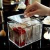 Portable Two-In-One Swab Storage Box Transparent Dustproof with Lid Desktop Makeup Sealed Drawer Style Organizer Only Box)