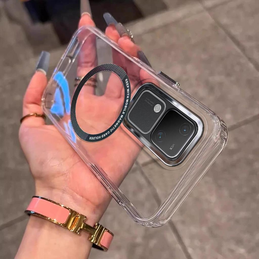 Case for Vivo V30 Pro,V30 Minimal Semi-Transparent Magnetic Casing Raised Electroplated Lens Bezel Anti-Slip Drop Resistant Protective Shell