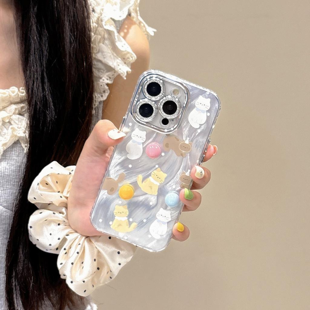 Cartoon Polka Dot Cute Cat Phone Case for Girls Cute Phone Accessories for iPhone 16 15 14 13 12 11 Pro Max