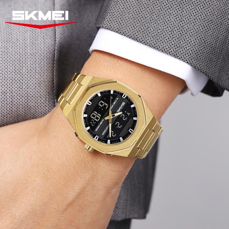 Skmei 2624 New Design Custom Logo Men Digital Watch Stainless Steel Band EL Light Double Display in Stock Business Hand Watch