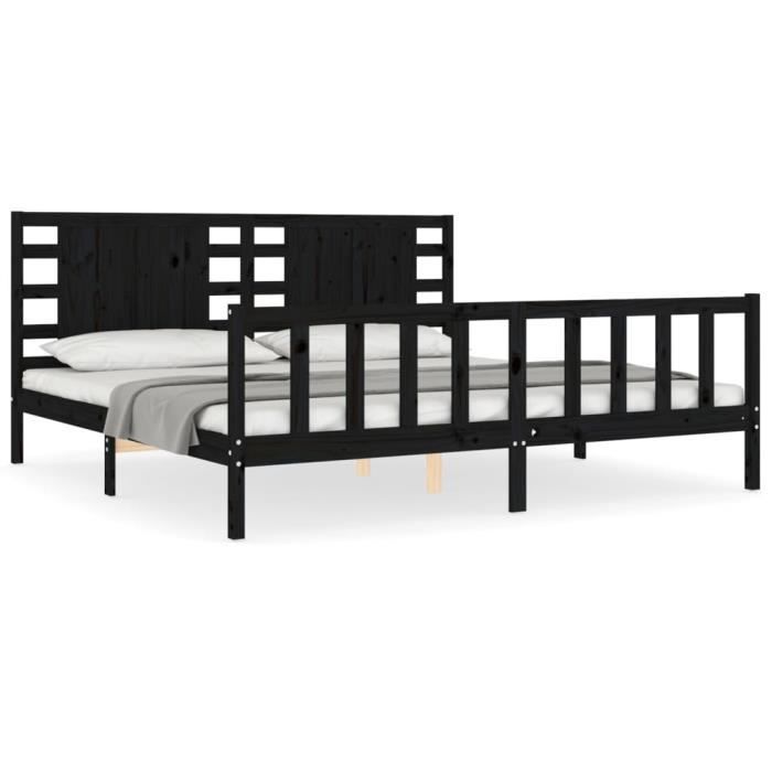 VidaXL Cadre de lit avec tête de lit noir 200x200 cm bois massif 3192840