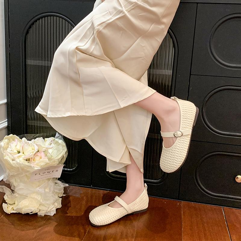 Fashion Flat Bottom French Mary Jane Women's Shoes Ballet Style Commuter Black Evening Shoes round Toe Low Heel Slip-On Single Shoes