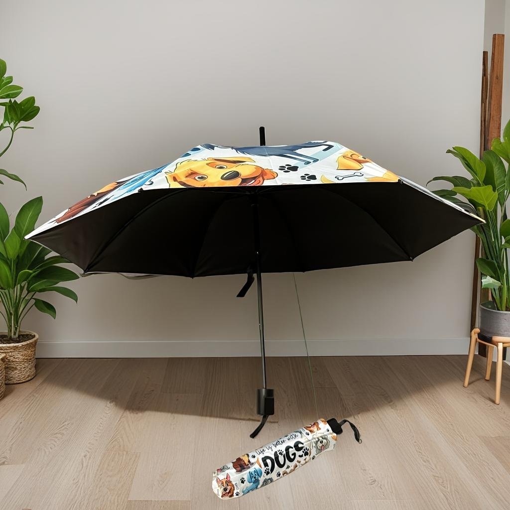 Cute dog-patterned folding umbrellas, a casual style for pet lovers and an interesting dog-illustrated umbrella for daily use.