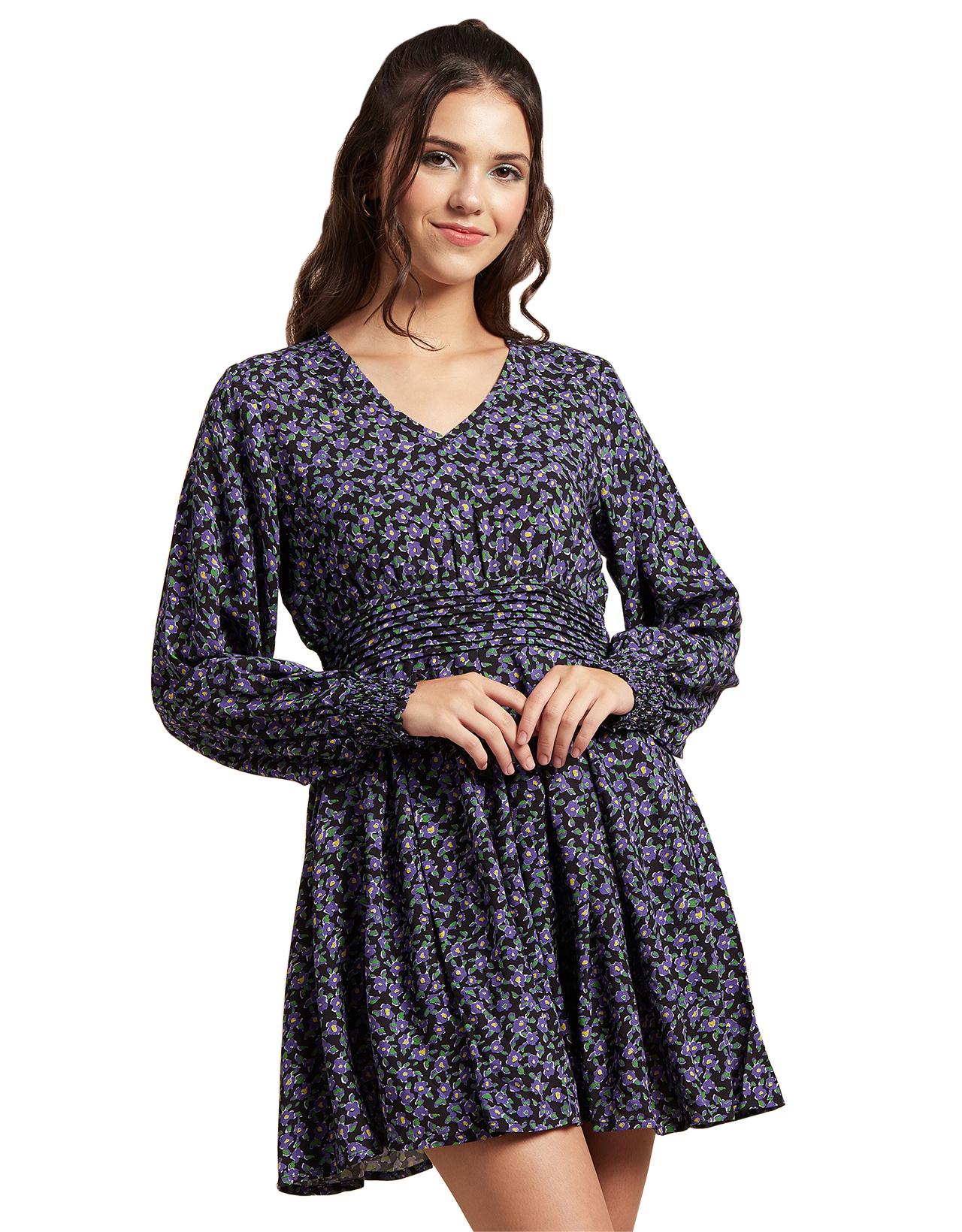 

Жіноча сукня з віскози з принтом Moomaya, рукави-кульки, V-подібний виріз, коротка талія XS фіолетовий