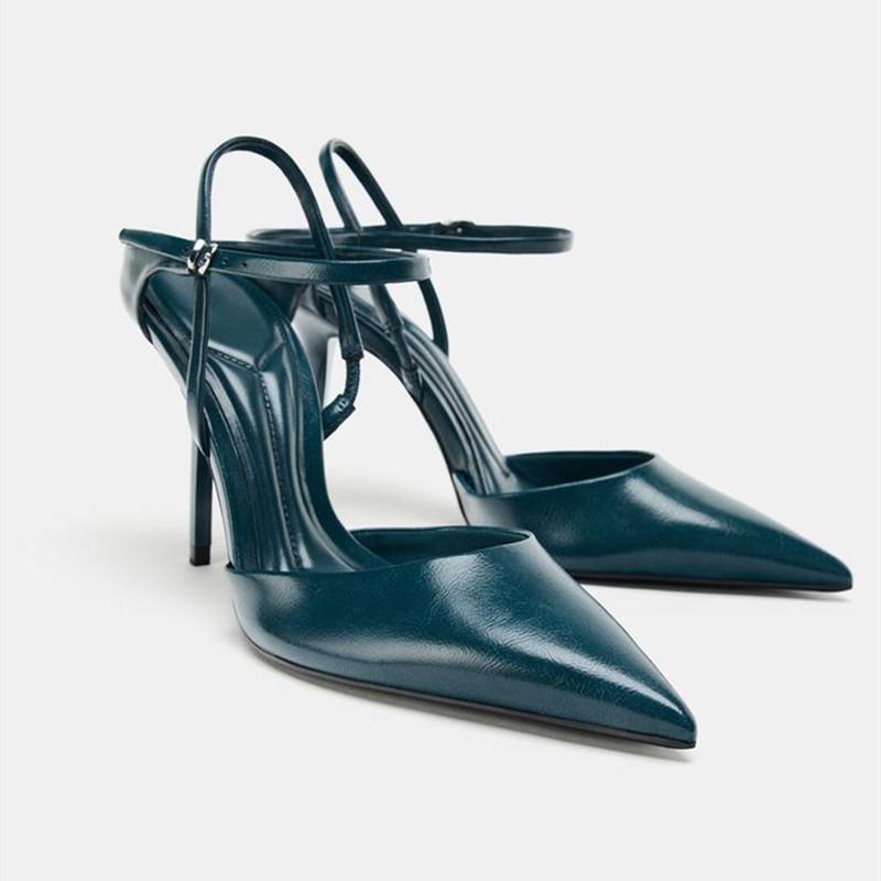 

Women Patent Leather Pointed Toe Stiletto Pumps Elegant Ankle Strap High Heels Sexy Wedding Party Dress Shoes Spring 35 темно-синий