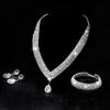 Water Drop Necklace Earring Bracelet Set With Zirconia For Bridal Wedding Dress Accessories