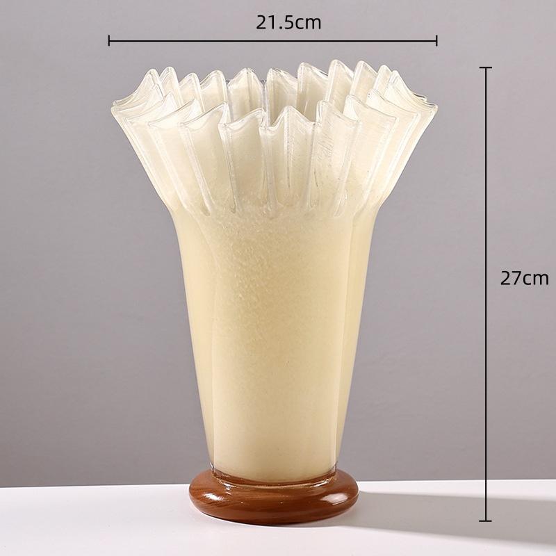 Glass Vase Wrinkled Large Bottle Mouth Lotus Leaf Edge Flowerpot Flower Arrangement Accessories Hydroponics Home Decoration