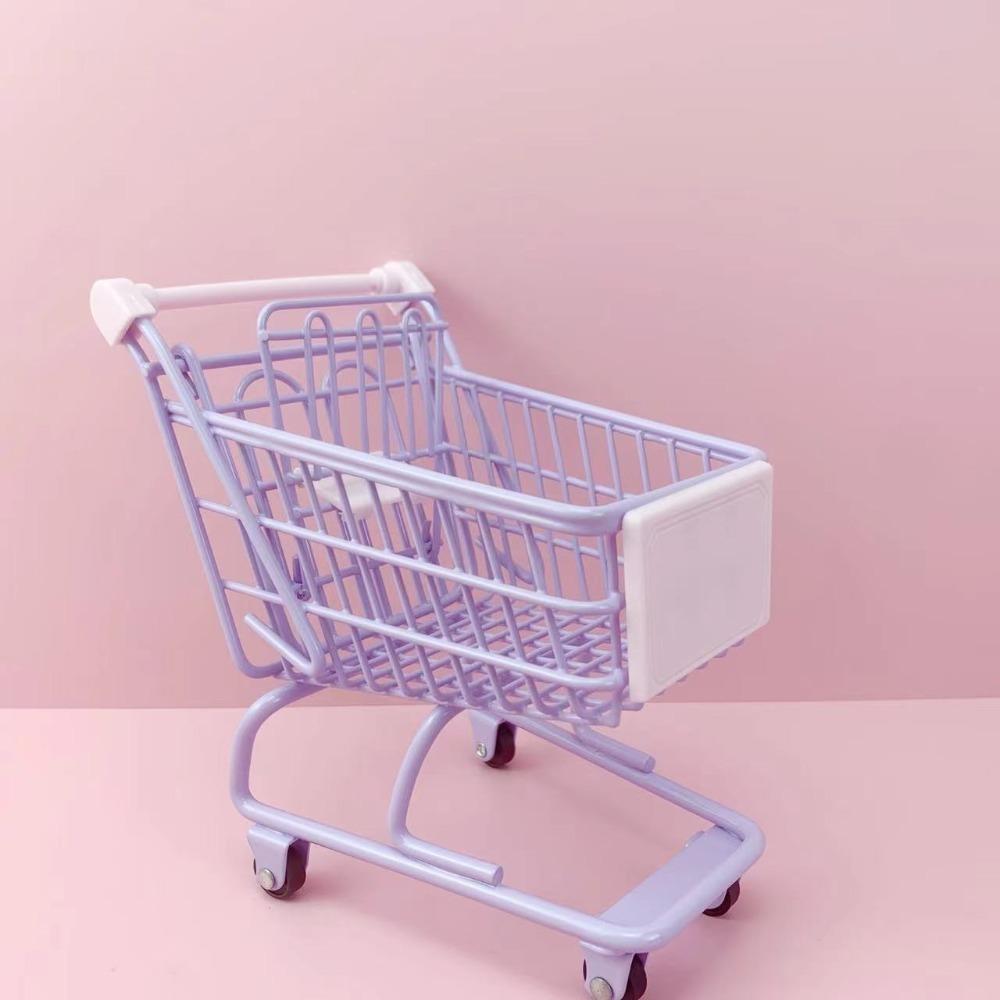 Metal Shopping Cart Storage Model Toy Trolley Container Portable Desktop Stationery Holder Desktop