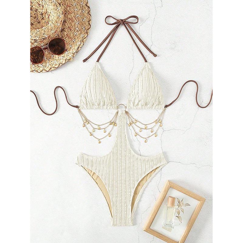 

Купальник халтер с вырезами, цельный, с принтом, женский, сексуальный, для купания, плавания, купальный костюм, женская пляжная одежда S белый