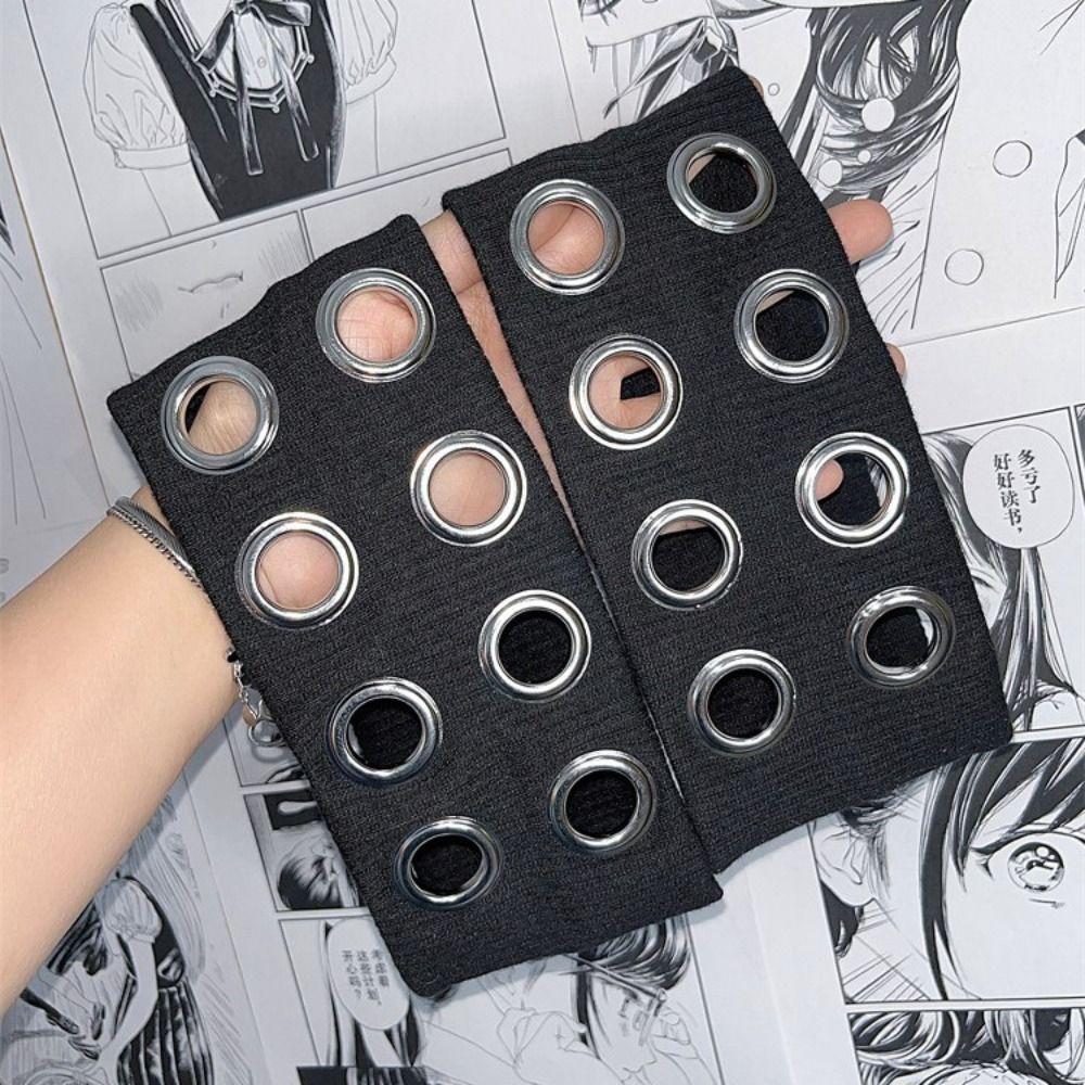 Fabric Rock Head Band Metal Eyelets Hollowed Out Eyelets Headband Punk Headwrap  Punk Style