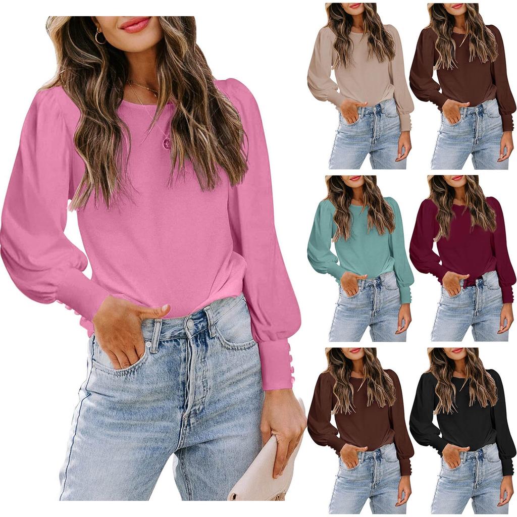 Women's Fashion Temperament Puffed Sleeves Round Neck Loose Casual Top