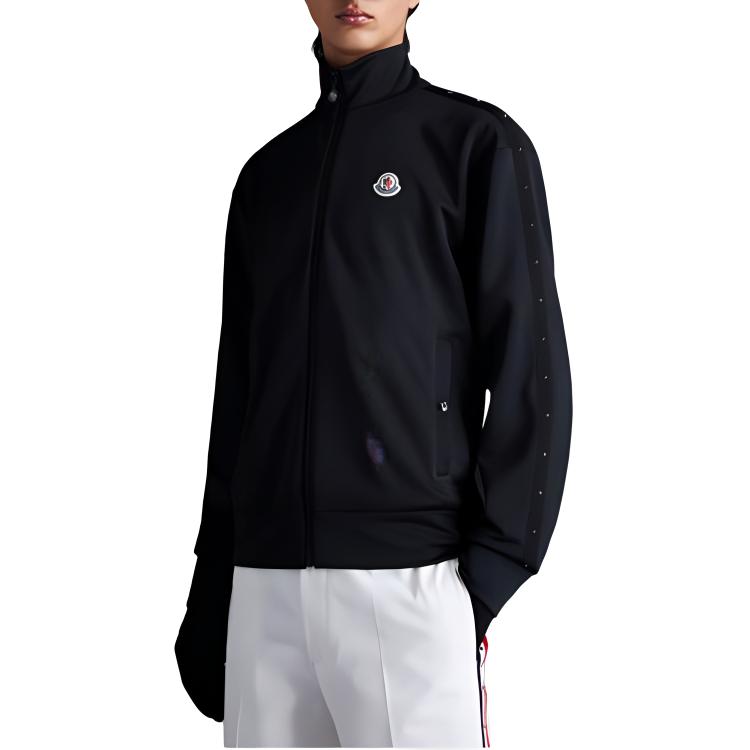 Moncler Ss22 Solid Color Stand Collar Zipper Stud Detail Long Sleeve Jacket Sweatshirt Men jackets Black H20918G00003899A1999