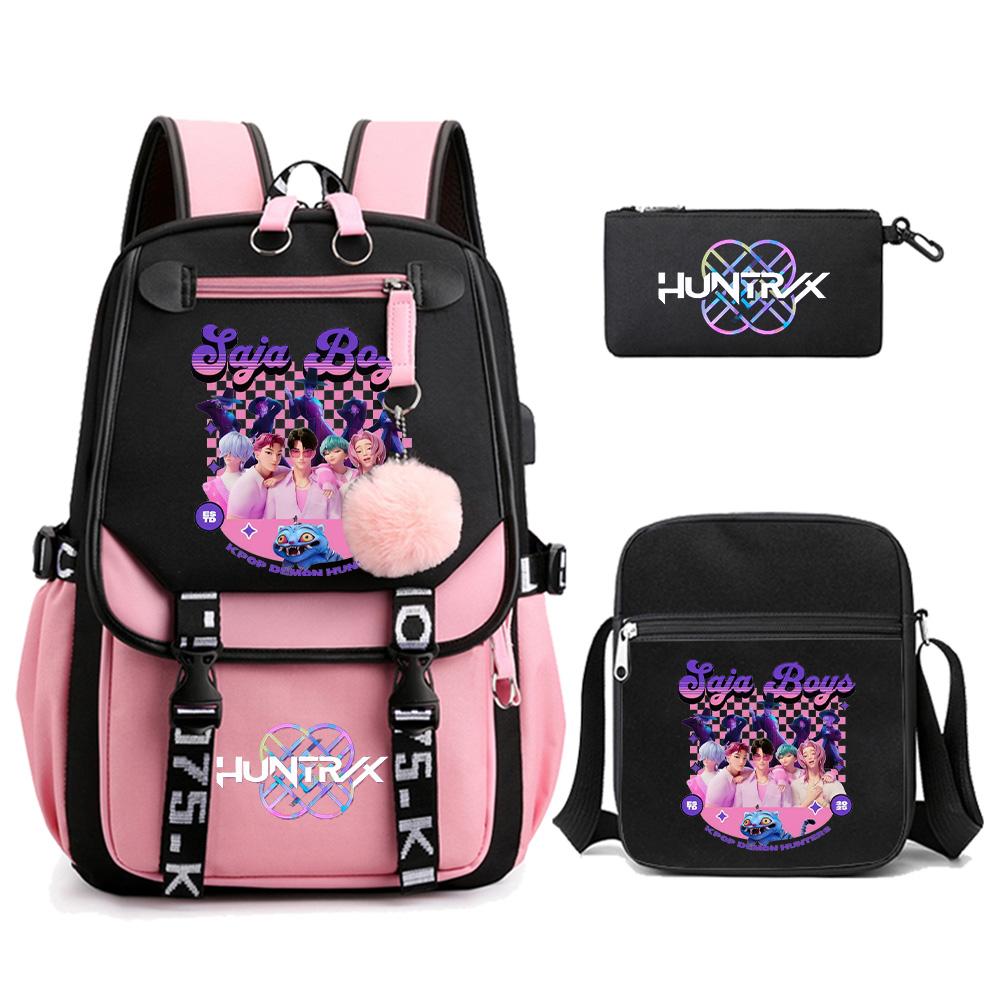 3Pcs/set Anime Kpop Demon Hunters Printed Backpack with Shoulder Bag Pencil Case for Teenager Girl Boy Bookbag Large Capacity Travel Bag Kid Gift