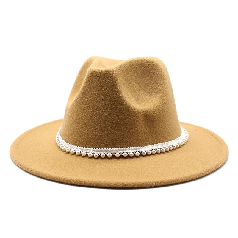 Autumn And Winter New Ribbon Hepburn Style Broad Brimmed Hat Fashion Flat Brim Top Hat Men And Women Woolen Fedora Hat